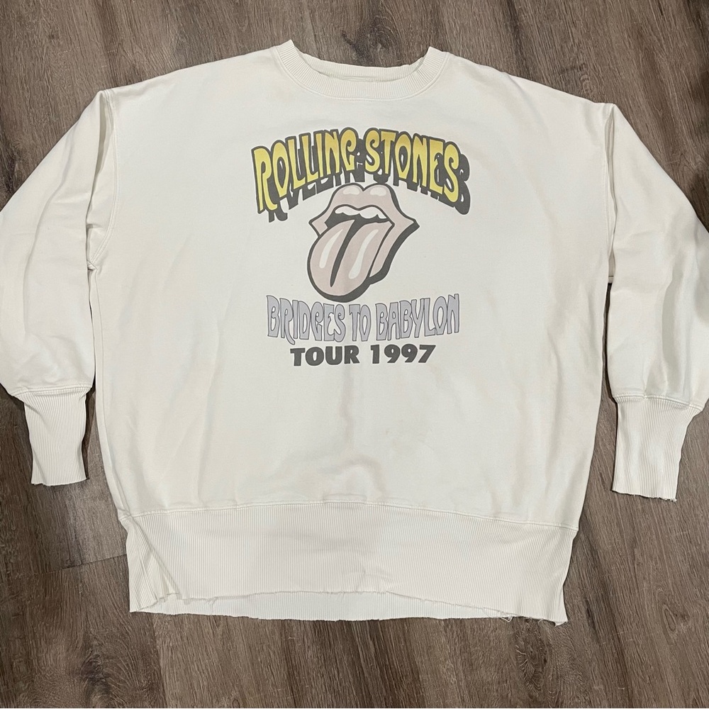 American Eagle Oversized Rolling Stones Bridges To Babylon Cream Sweatshirt L
